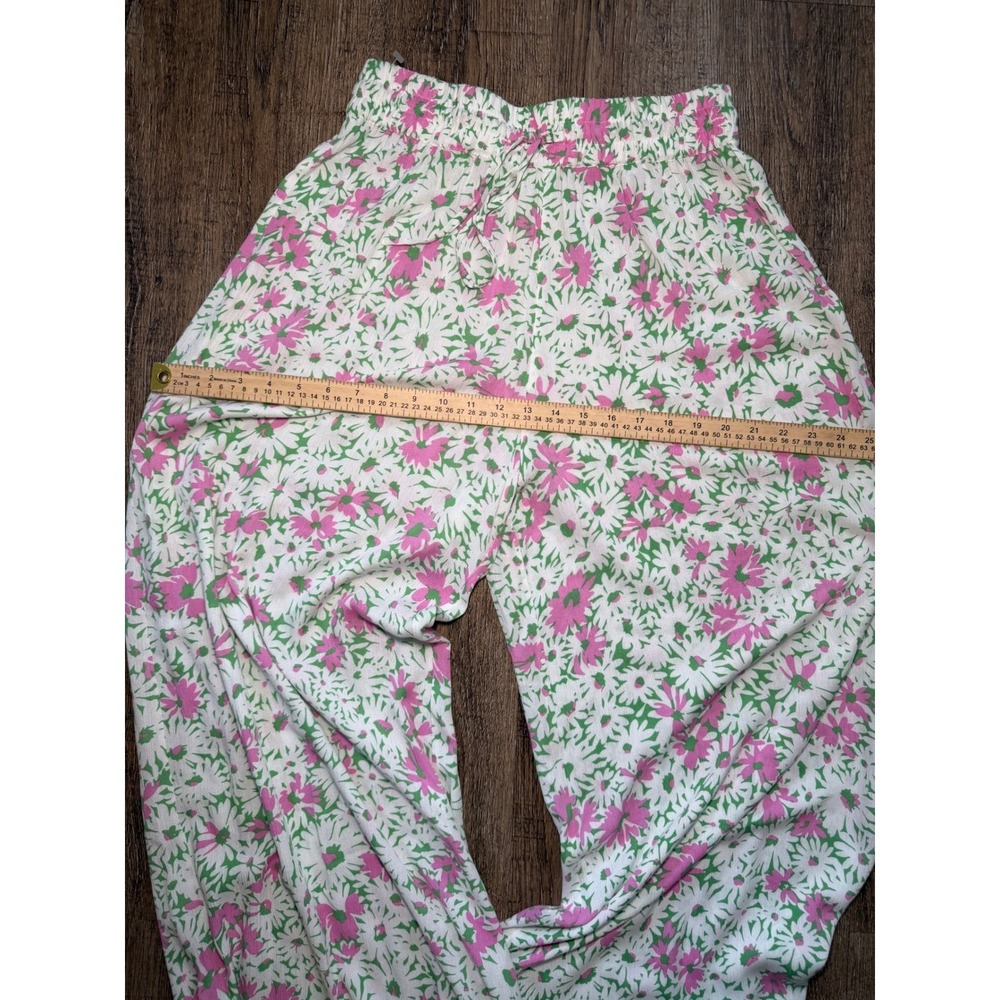 Chaser Floral Wide Leg Pants Medium Pink‎ Green Daisy Print Rayon CHA7130-GRS - Picture 7 of 8
